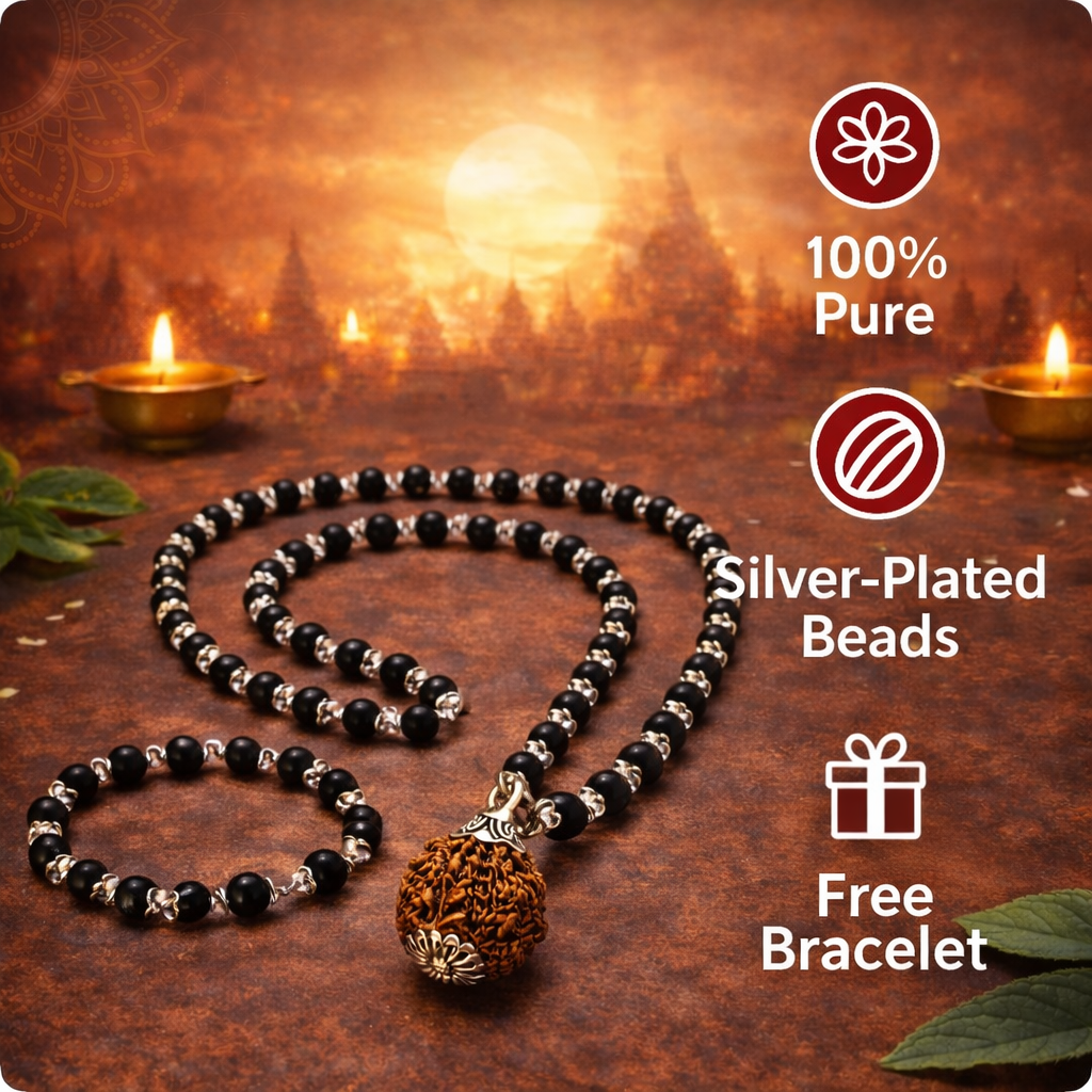 Karungali Rudraksha Mala – Silver Plated (With Free Bracelet)