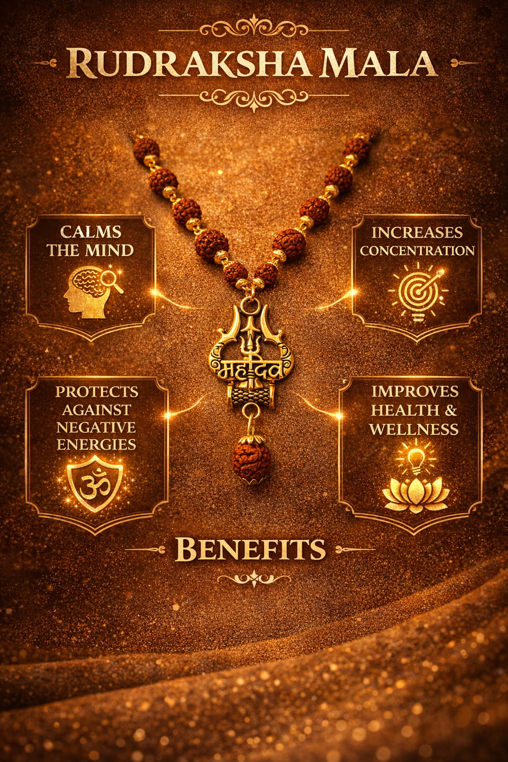 Gold Plated Original Rudraksha Mahadev Trishool Necklace
