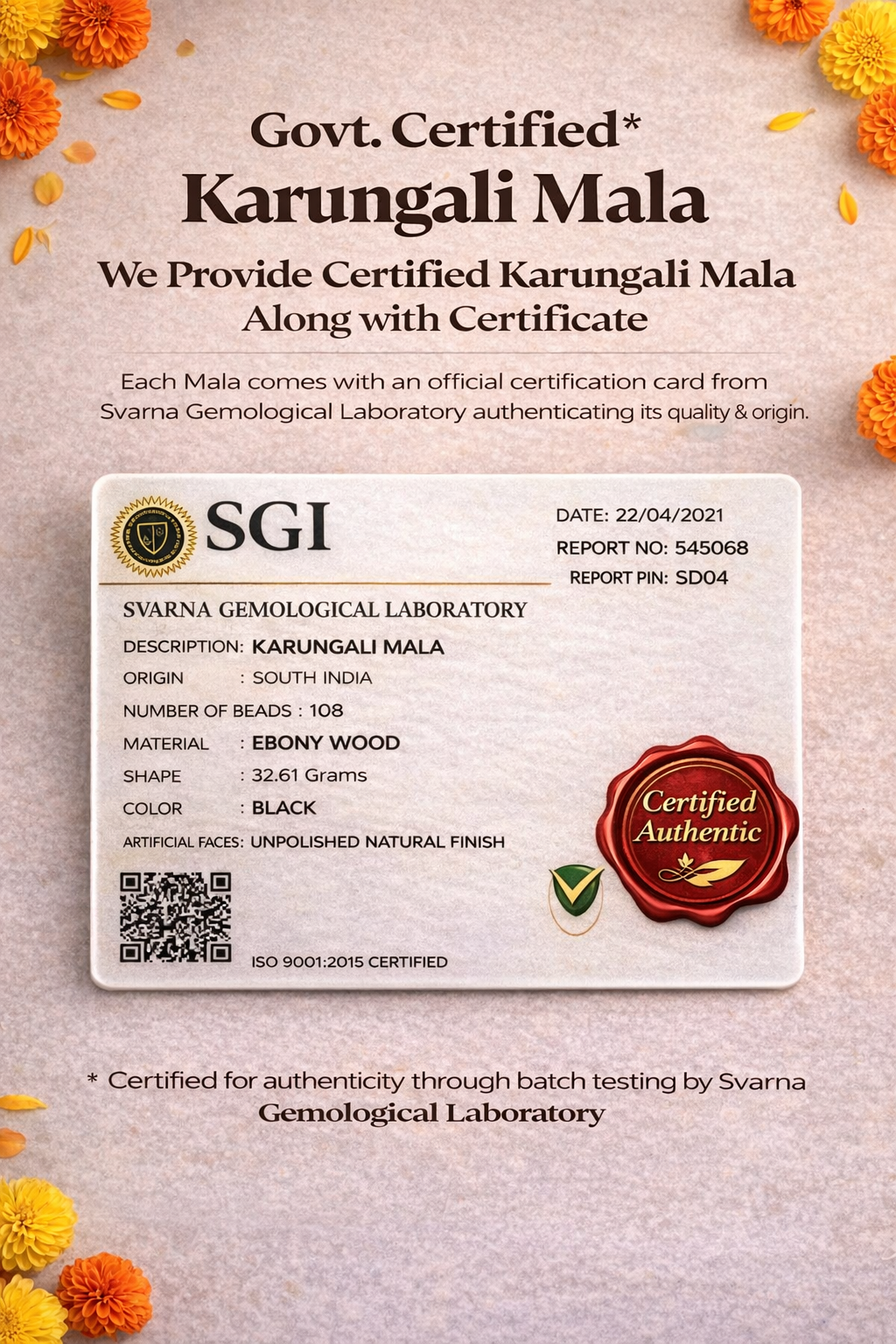 Original Karungali Mala (8mm) With Govt. Certificate