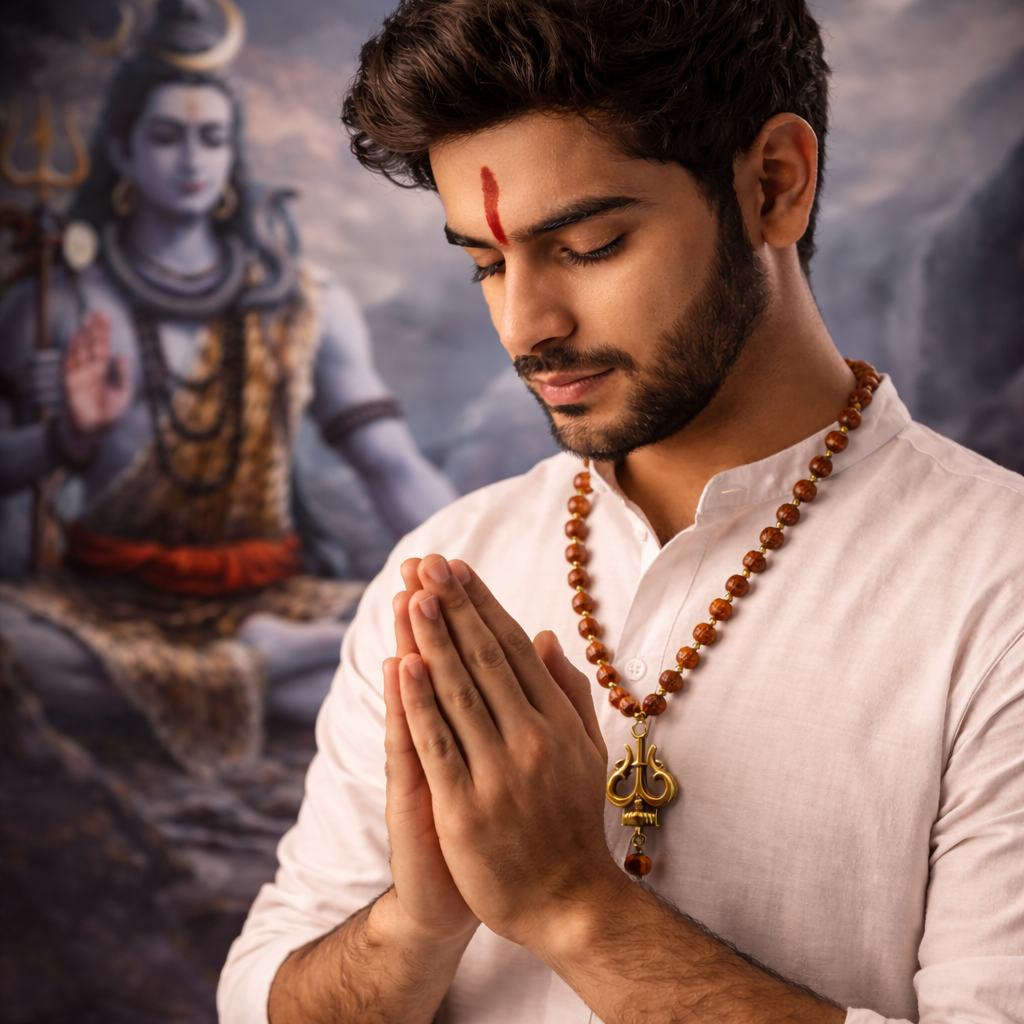 Gold Plated Orignal Rudraksha Om Trishool Necklace